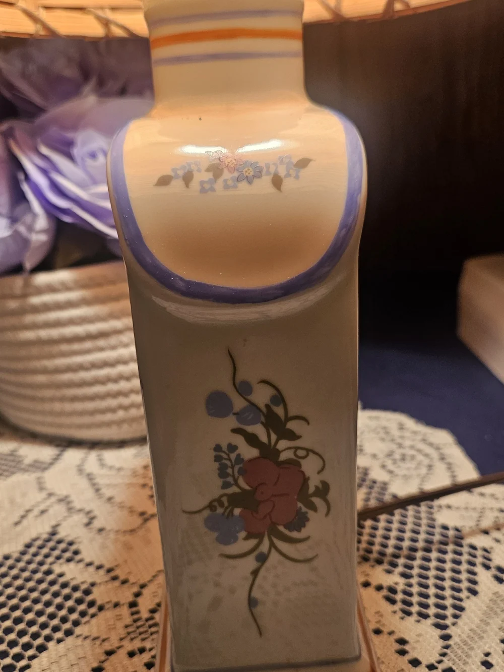 Cottagecore Table Lamp with Floral Ceramic Base